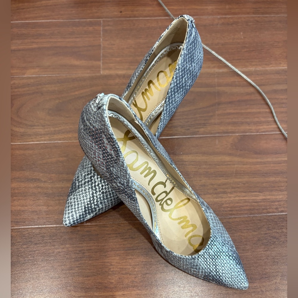 Sam Edelman Black and Gray Snakeskin Heels